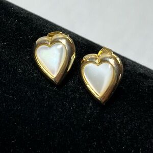 Vintage Gold & White Heart Earrings